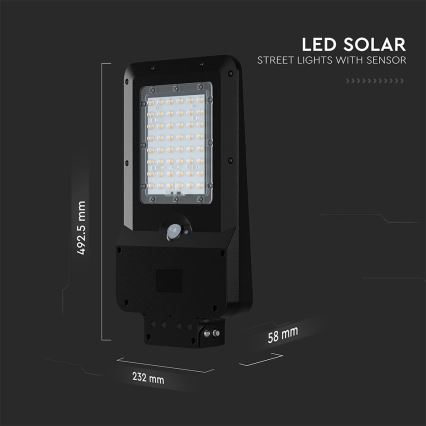 LED solarna ulična svetilka z senzorjem LED/20W/7,4V IP65 5400 mAh