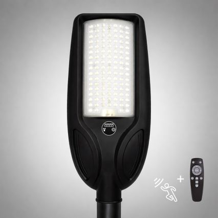LED sončna ulična svetilka VENICE s senzorjem, z možnostjo zatemnitve LED/100W/3,2V 6000 mAh IP65 črna + daljinski upravljalnik