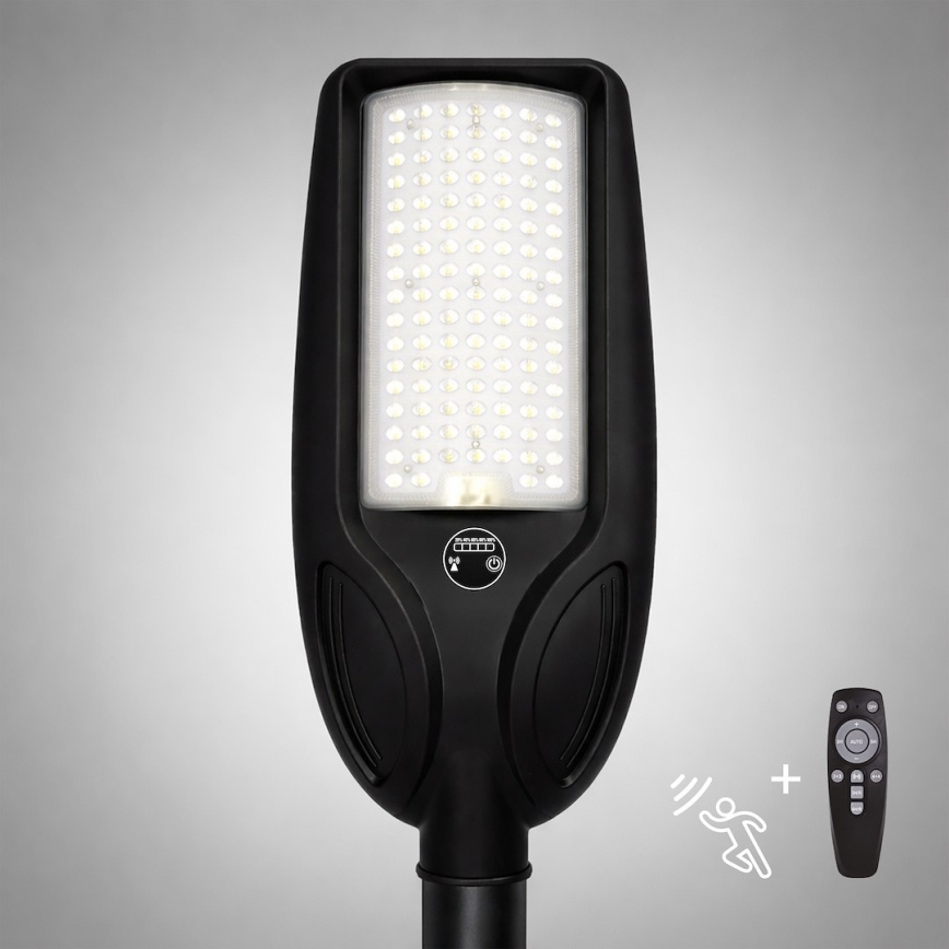 LED sončna ulična svetilka VENICE s senzorjem, z možnostjo zatemnitve LED/100W/3,2V 6000 mAh IP65 črna + daljinski upravljalnik