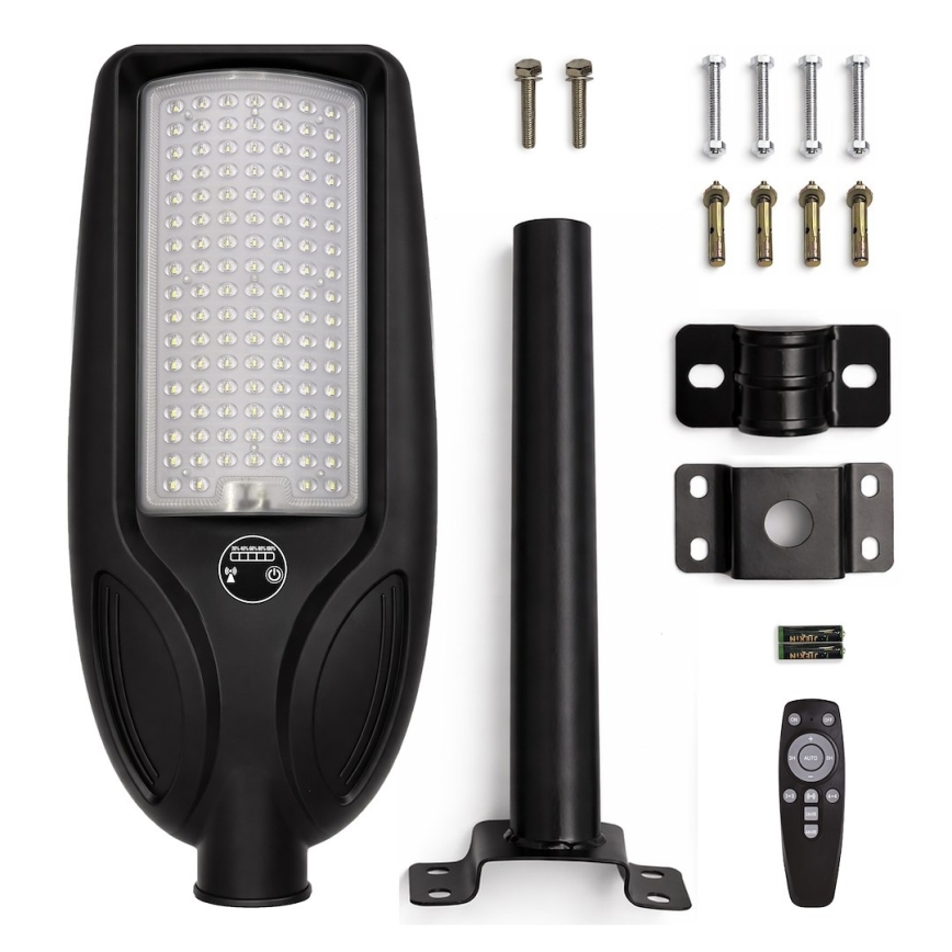 LED sončna ulična svetilka VENICE s senzorjem, z možnostjo zatemnitve LED/100W/3,2V 6000 mAh IP65 črna + daljinski upravljalnik