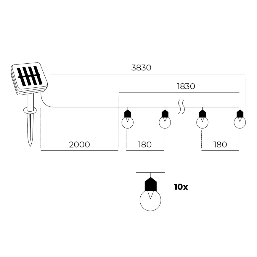 LED Solarna veriga 10xLED/0,12W/1,2V 1xAA IP44 6000K 300 mAh