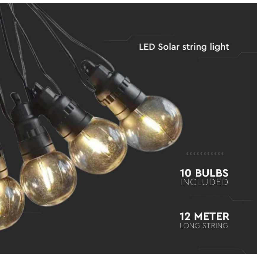LED Solarna veriga 10xLED/0,5/4,5V 12 m 3000K IP44 1200 mAh + Daljinski upravljalnik
