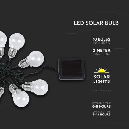 LED Solarna veriga 10xLED/1W/1,2V 1xAA 2 m IP44 3000K 300 mAh