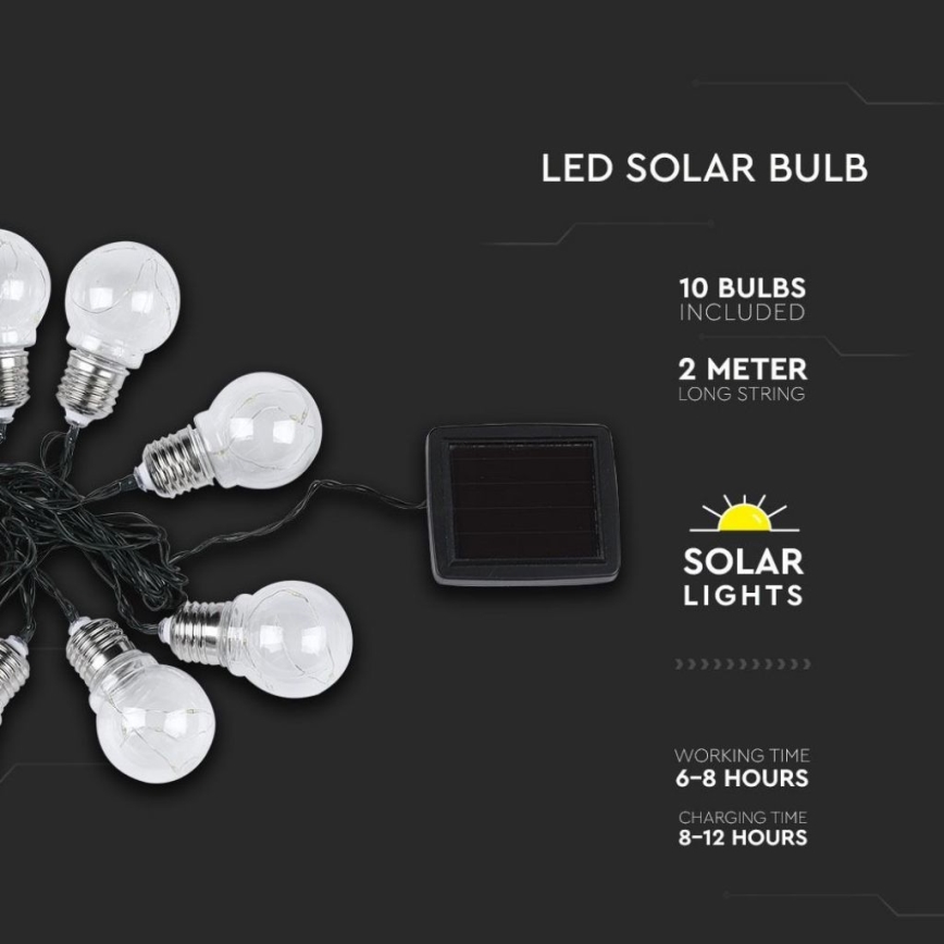 LED Solarna veriga 10xLED/1W/1,2V 1xAA 2 m IP44 3000K 300 mAh