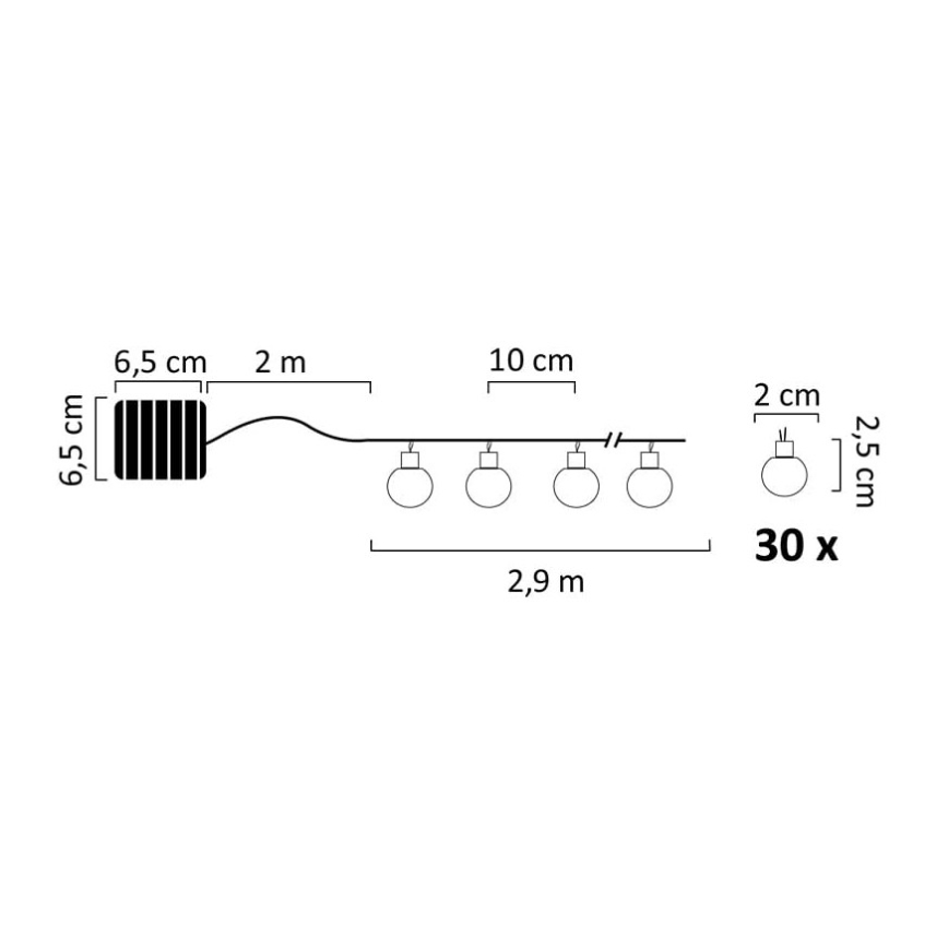 LED Solarna veriga 30xLED/8 funkcij 300 mAh 4,9m IP44 topla bela
