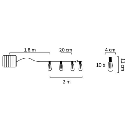 LED Solarna veriga EDISON 10xLED/1,2V 300 mAh 3,8 m IP44