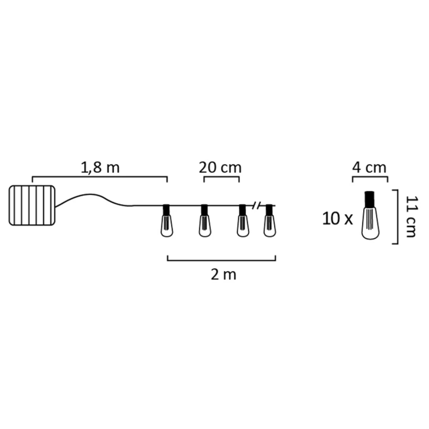 LED Solarna veriga EDISON 10xLED/1,2V 300 mAh 3,8 m IP44