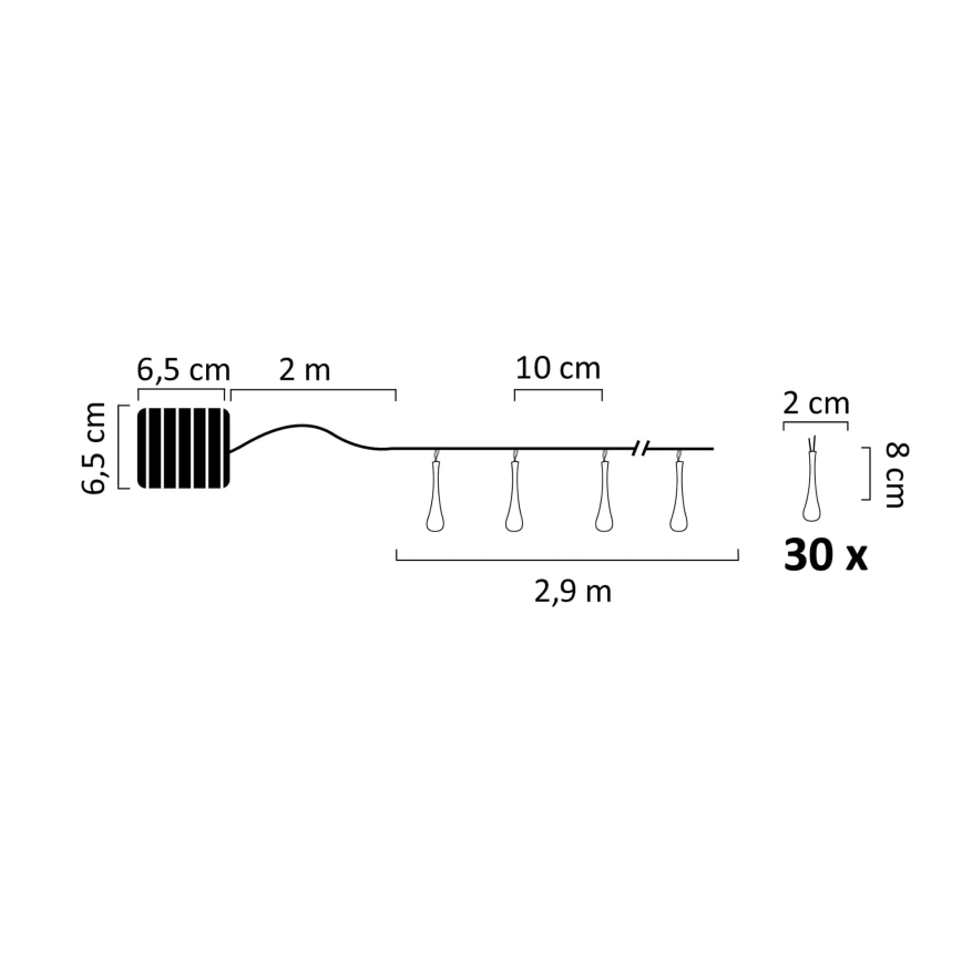 LED Solarna veriga ICE 30xLED/1,2V 300 mAh IP44