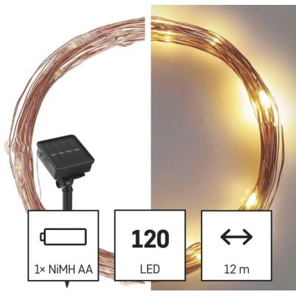 LED Solarna veriga LED/2,4W/1,2V 1xAA 15 m IP44 3000K 600 mAh