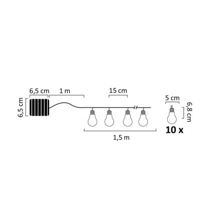 LED Solarna veriga PARTY 10xLED/1,2V 400 mAh IP44