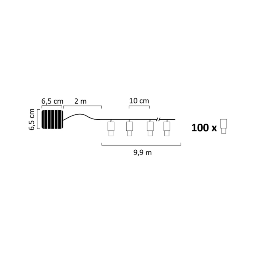 LED Solarna veriga SHINE 100xLED/1,2V 400 mAh 11, 9 m IP44