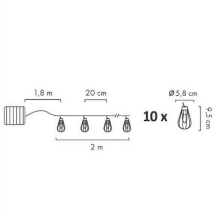 LED Solarna zunanja veriga 10xLED/1,2V 300 mAh 3,8 m IP44