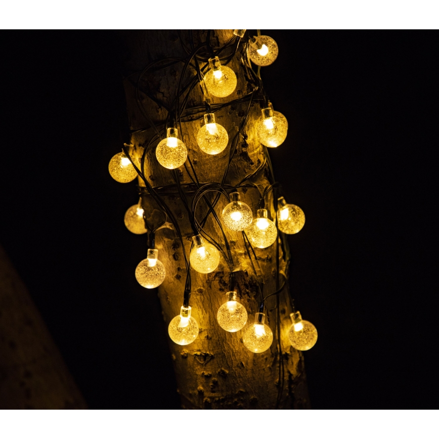LED Solarni Dekorativna veriga BUBBLE GLASS 20xLED/8 funkcij 4,85 m 600 mAh IP44 topla bela