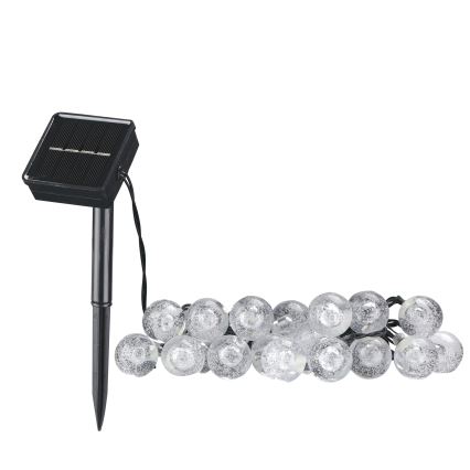 LED Solarni Dekorativna veriga BUBBLE GLASS 20xLED/8 funkcij 4,85 m 600 mAh IP44 topla bela