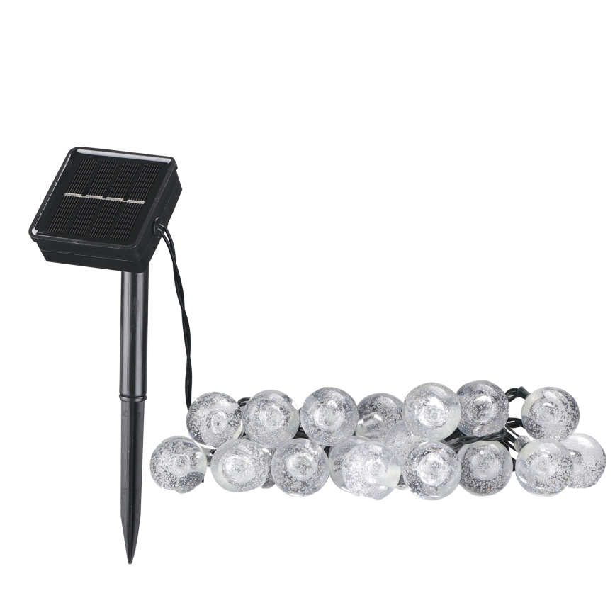 LED Solarni Dekorativna veriga BUBBLE GLASS 20xLED/8 funkcij 4,85 m 600 mAh IP44 topla bela