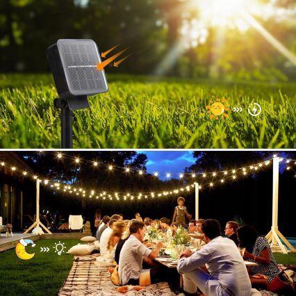 LED solarni dekorativni niz 20xLED/8 funkcij 500 mAh 7,6 m IP67 topla bela