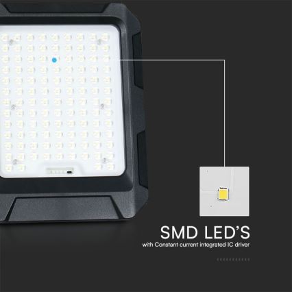 LED Solarni reflektor LED/10W/3,7V IP65 4000K črna + Daljinski upravljalnik