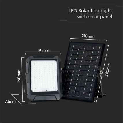 LED Solarni reflektor LED/10W/3,7V IP65 4000K črna + Daljinski upravljalnik