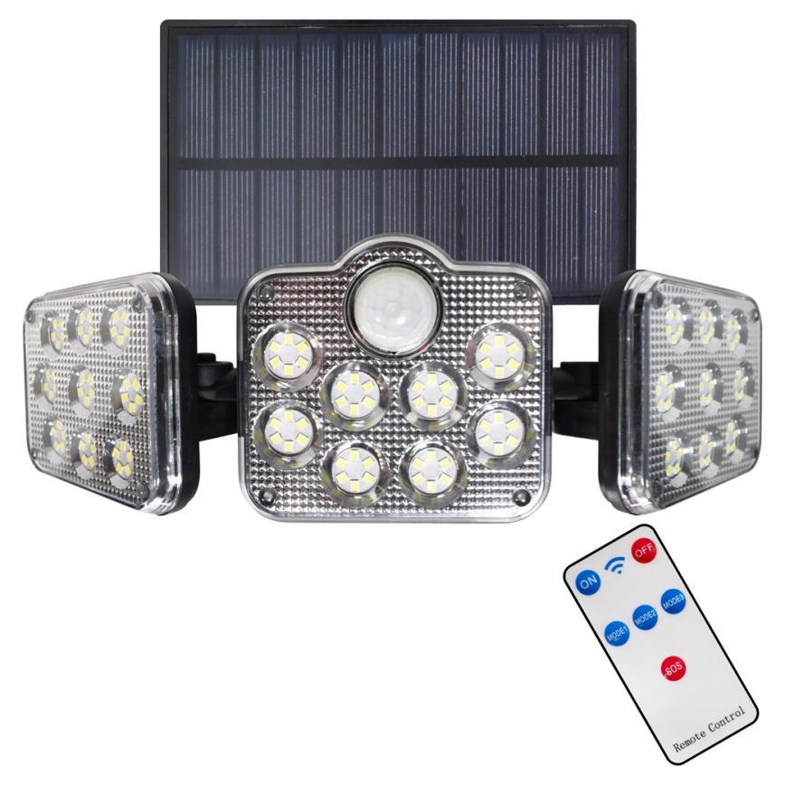 LED Solarni reflektor s senzorjem gibanja in mraka LED/20W/3,7V 1200 mAh IP44 + Daljinski upravljalnik