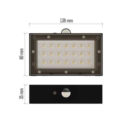 LED Solarni reflektor s senzorjem gibanja LED/3,7V 1200mAh 4000K IP65 črna