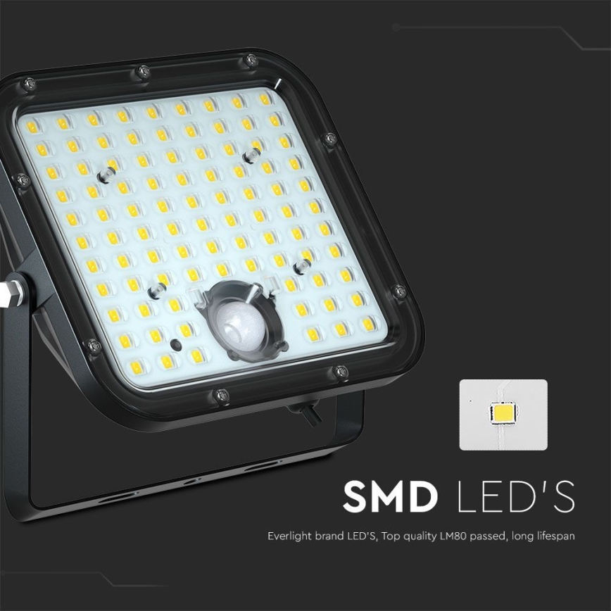 LED Solarni reflektor s senzorjem LED/30W/6,4V 6400K 6000 mAh + Daljinski upravljalnik