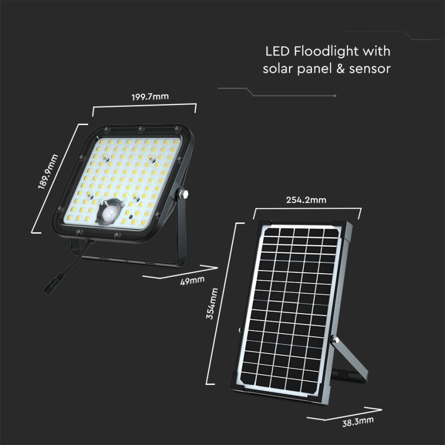 LED Solarni reflektor s senzorjem LED/30W/6,4V 6400K 6000 mAh + Daljinski upravljalnik