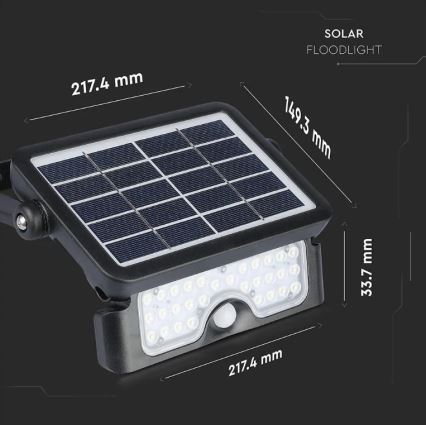 LED Solarni reflektor s senzorjem LED/5W/3,7V IP65 4000K 3000 mAh