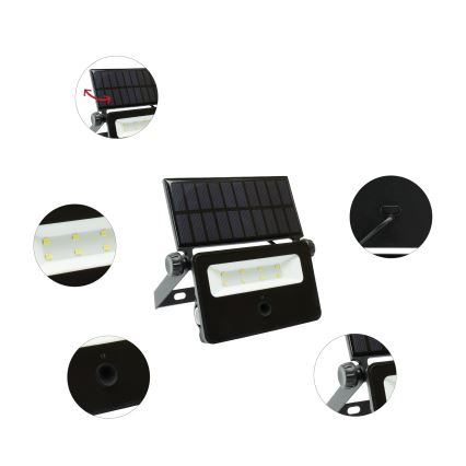 LED Solarni reflektor s senzorjem NOCTIS LED/2W/1800 mAh 3,7V 6000K IP65