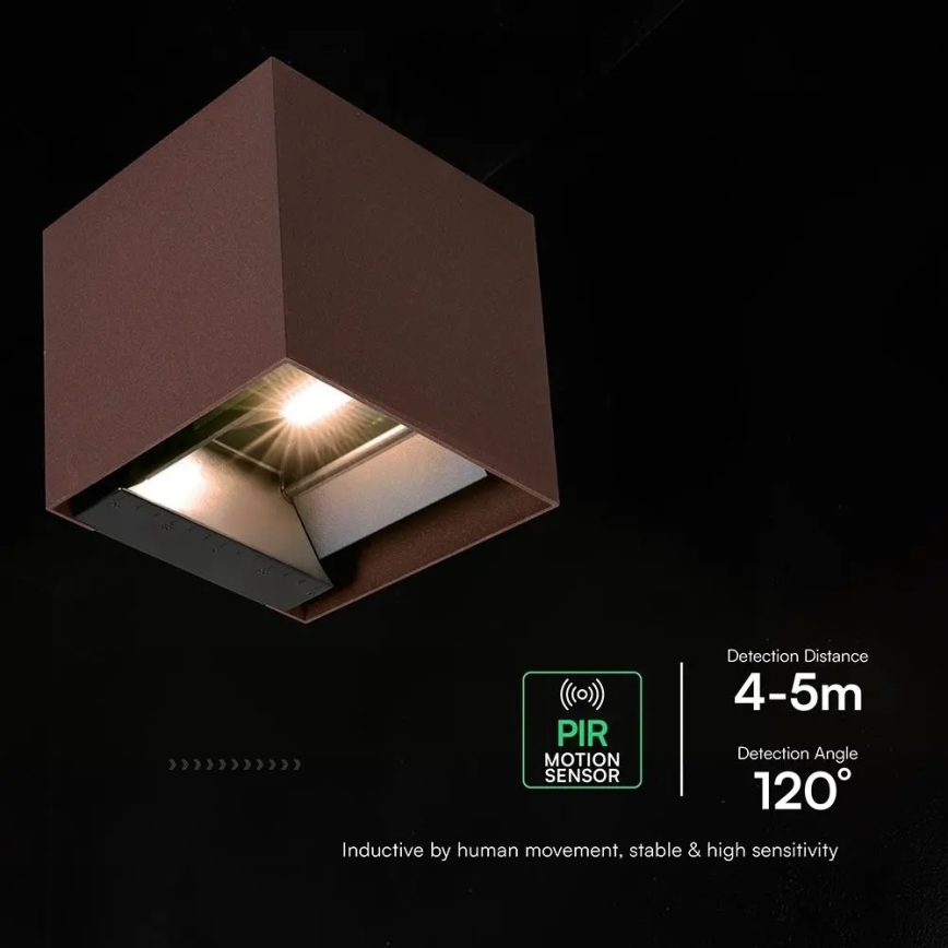 LED sončna stenska svetilka s senzorjem LED/9W/3,7V 3000/4000/5000K IP65 2600 mAh rjava