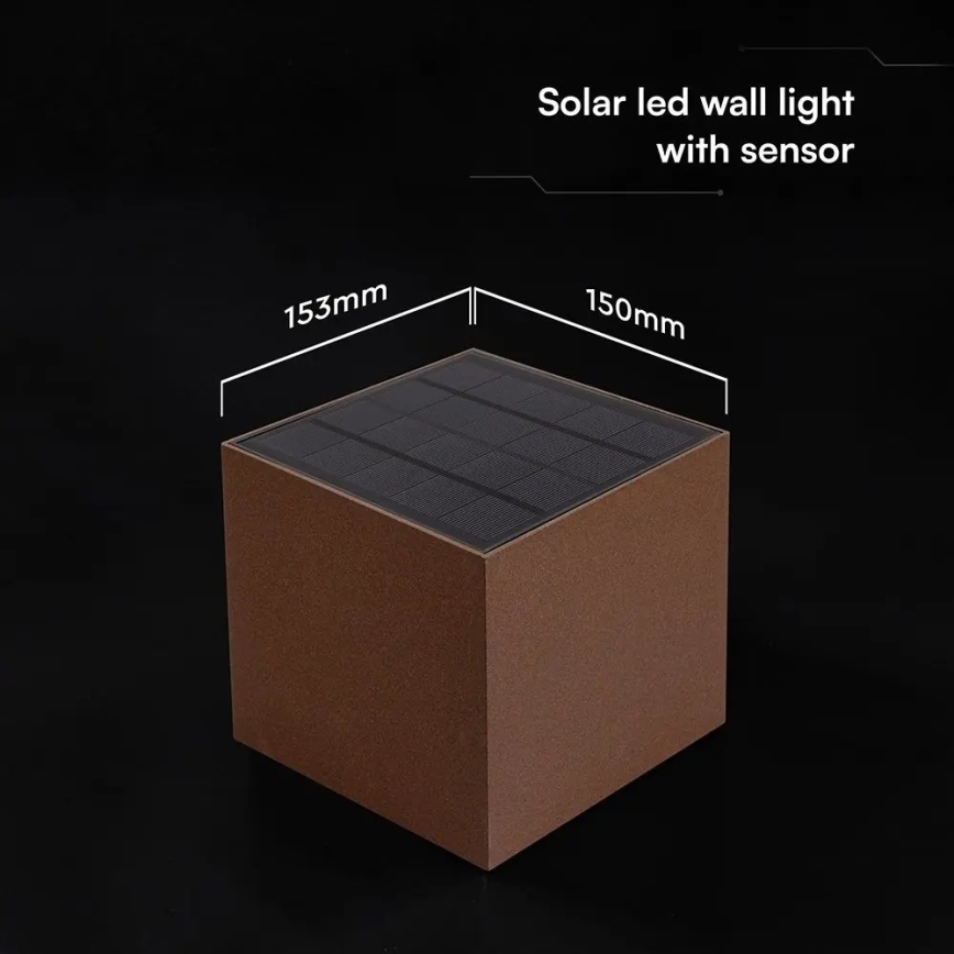 LED sončna stenska svetilka s senzorjem LED/9W/3,7V 3000/4000/5000K IP65 2600 mAh rjava