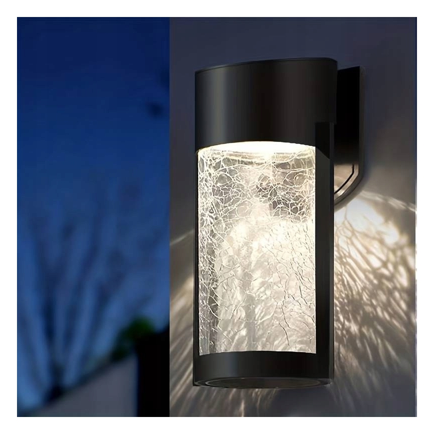 LED sončna stenska svetilka LED/3,7V 300 mAh IP44 črna