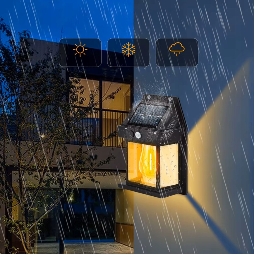 LED sončna stenska svetilka s senzorjem LED/3,7 V 600 mAh IP44 črna