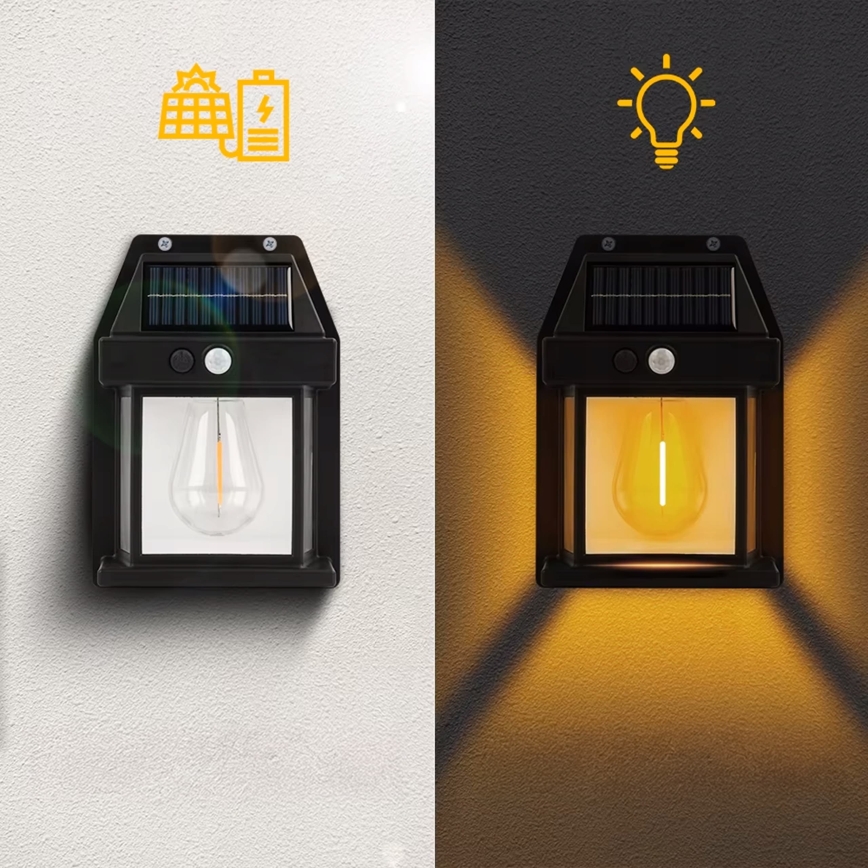 LED sončna stenska svetilka s senzorjem LED/3,7 V 600 mAh IP44 črna
