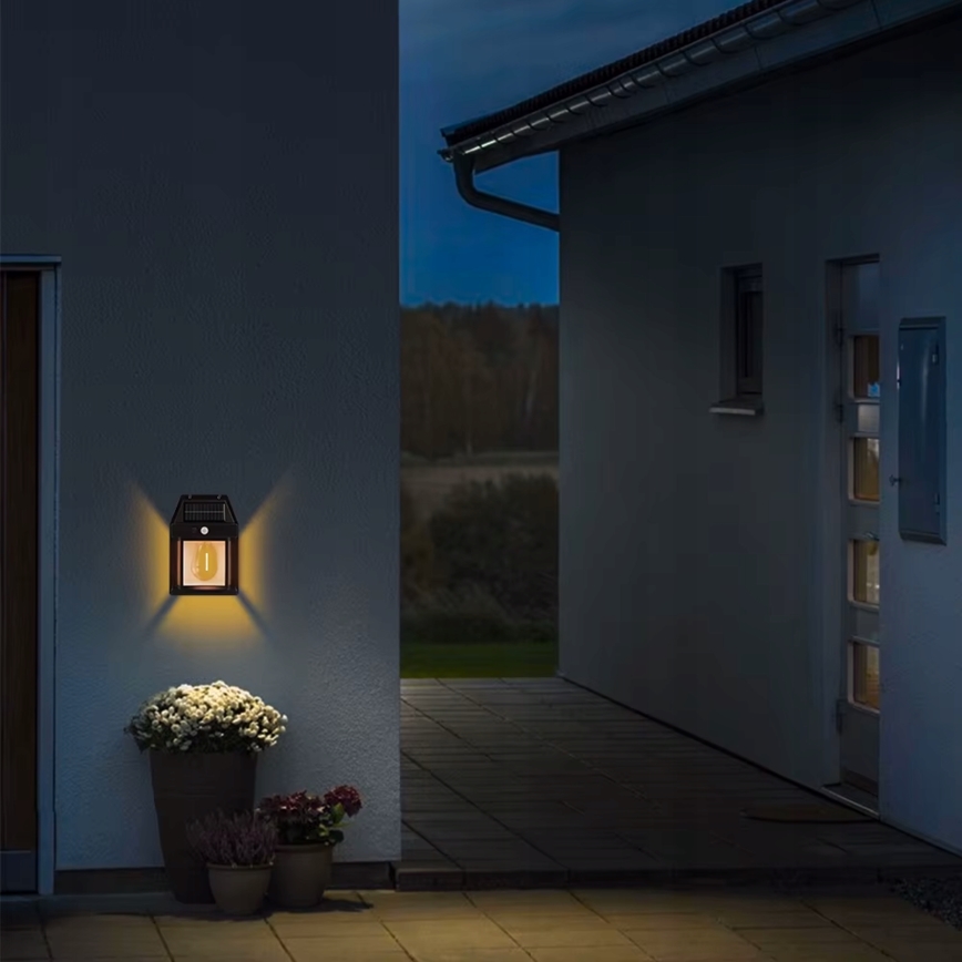 LED sončna stenska svetilka s senzorjem LED/3,7 V 600 mAh IP44 črna