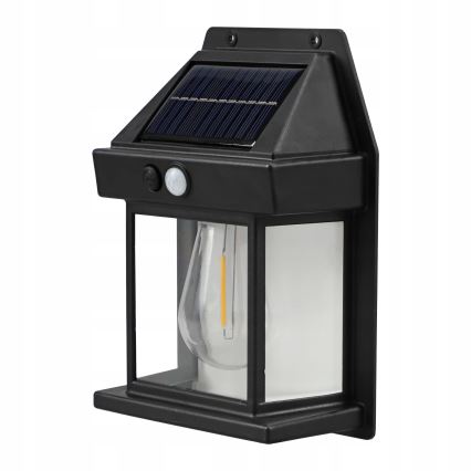 LED sončna stenska svetilka s senzorjem LED/3,7 V 600 mAh IP44 črna