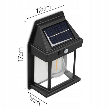 LED sončna stenska svetilka s senzorjem LED/3,7 V 600 mAh IP44 črna