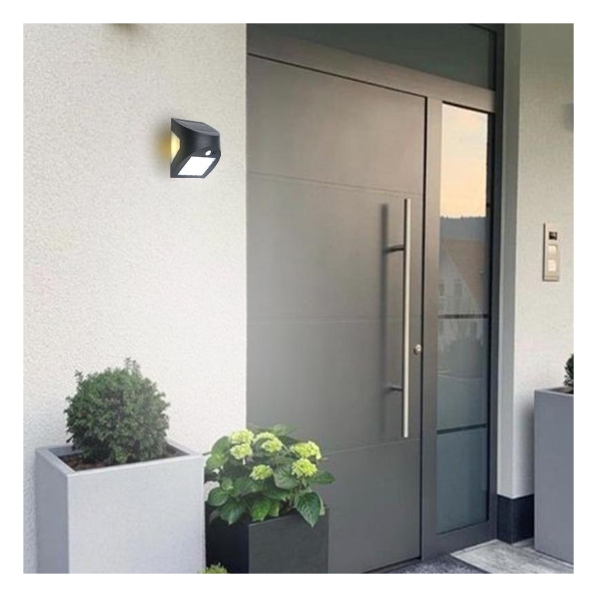 LED solarno stensko svetilo s senzorjem LED/3W/3,7V 3000/4000K 1200 mAh IP54 črna