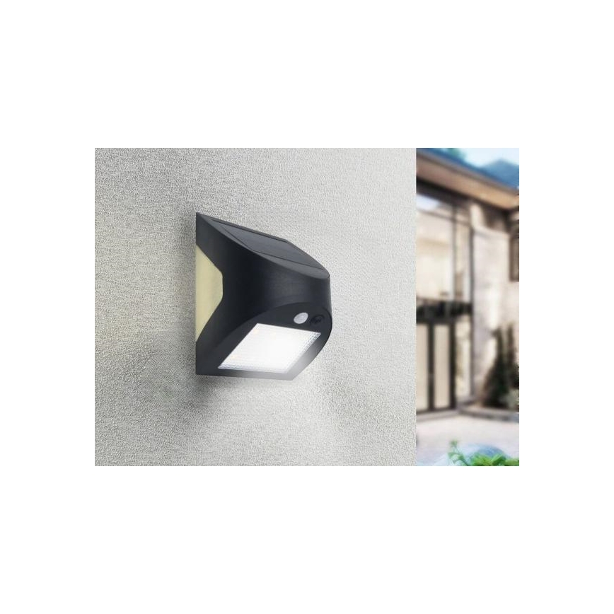 LED solarno stensko svetilo s senzorjem LED/3W/3,7V 3000/4000K 1200 mAh IP54 črna