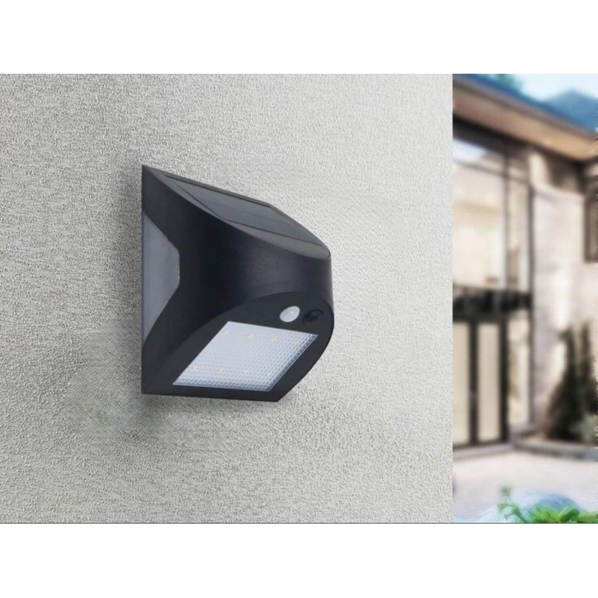 LED solarno stensko svetilo s senzorjem LED/3W/3,7V 3000/4000K 1200 mAh IP54 črna