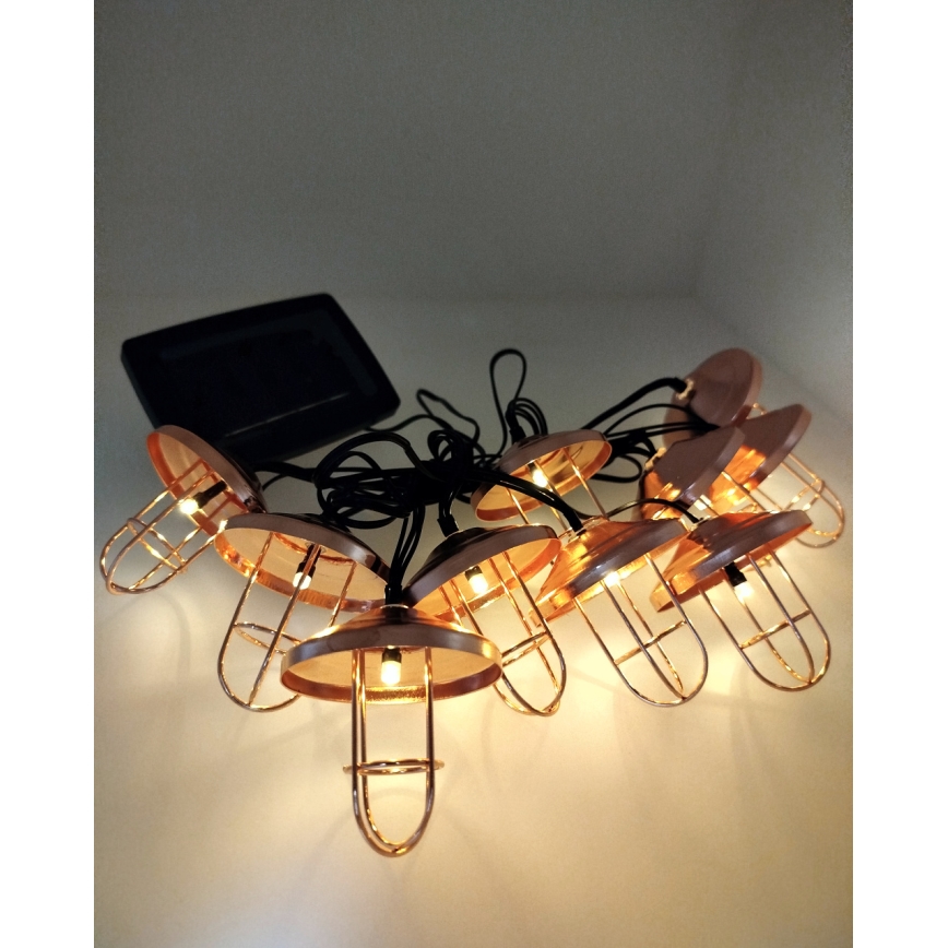 LED sončna veriga 10xLED/1,2V 300 mAh 3,8 m IP44 bakrena