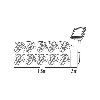 LED sončna veriga 10xLED/1,2V 300 mAh 3,8 m IP44 bakrena