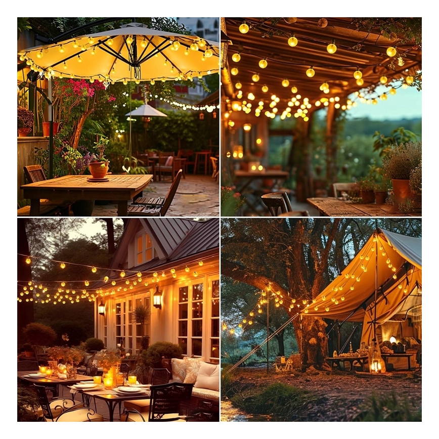 LED sončni dekorativni niz 50xLED/8 načinov 500 mAh 9,5 m IP67 topla bela