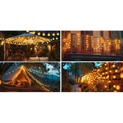 LED sončni dekorativni niz 50xLED/8 načinov 500 mAh 9,5 m IP67 topla bela