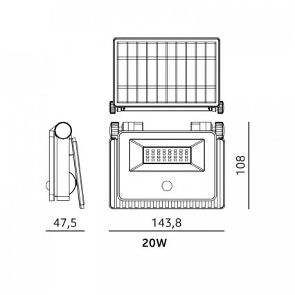 LED solarni reflektor s senzorjem NCS G2 LED/20W/3,7V 3000/4000/6500K IP54 2600 mAh