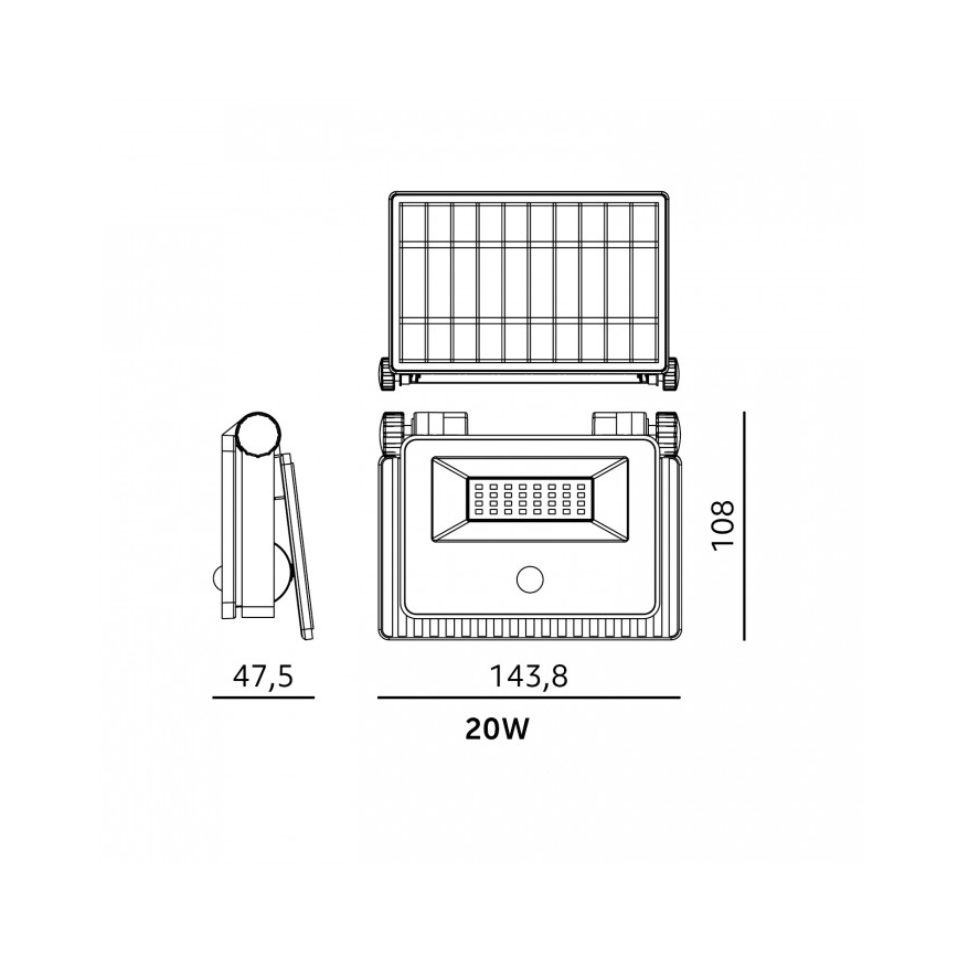 LED solarni reflektor s senzorjem NCS G2 LED/20W/3,7V 3000/4000/6500K IP54 2600 mAh