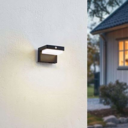 LED sončno stensko svetilo s senzorjem LED/5W/3,7V 2000 mAh IP44 črna
