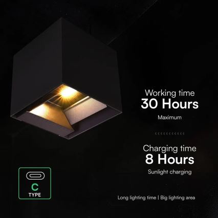 LED solarna stenska svetilka s senzorjem LED/9W/3,7V 3000/4000/5000K IP65 2600 mAh črna