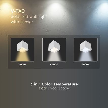 LED solarna stenska svetilka s senzorjem LED/9W/5V 3000/4000/5000K IP65 2600 mAh bela