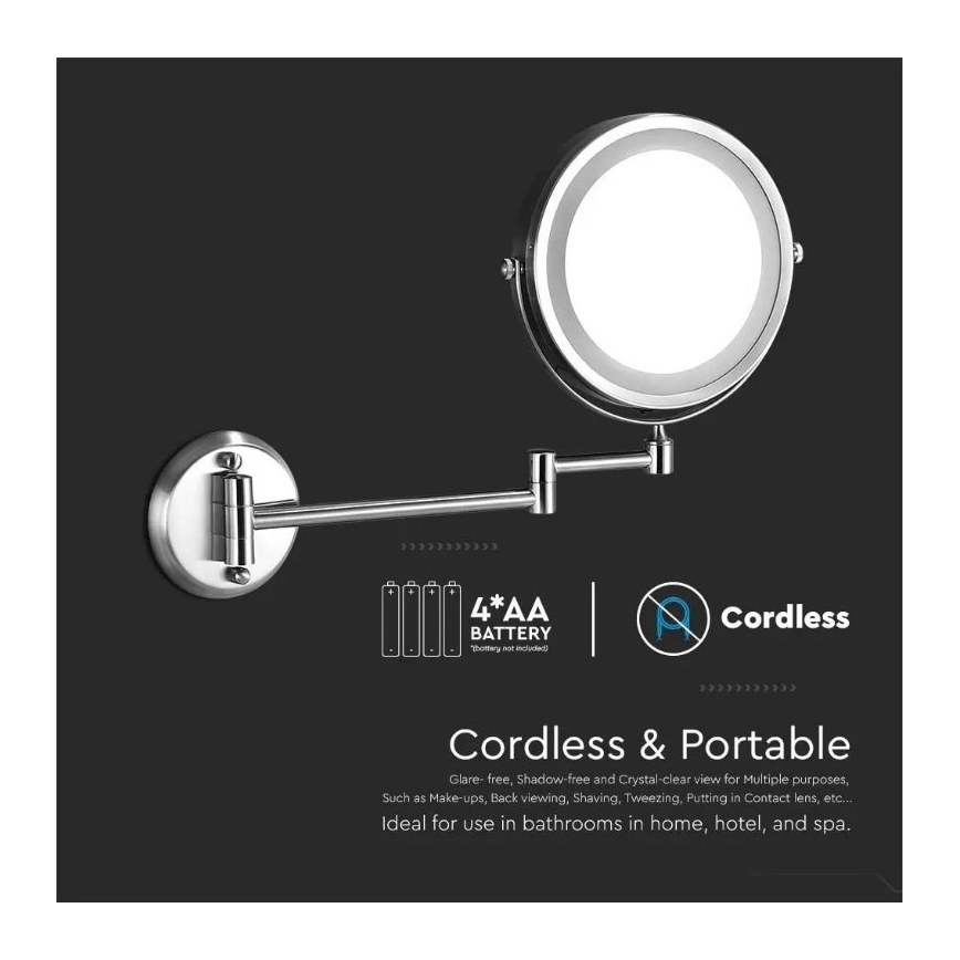 LED Stenska kozmetično ogledalo LED/3W/6V 4xAA IP44