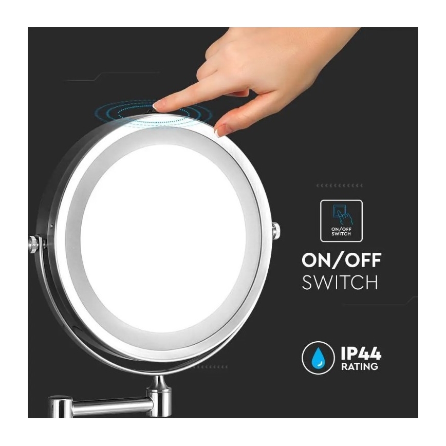 LED Stenska kozmetično ogledalo LED/3W/6V 4xAA IP44
